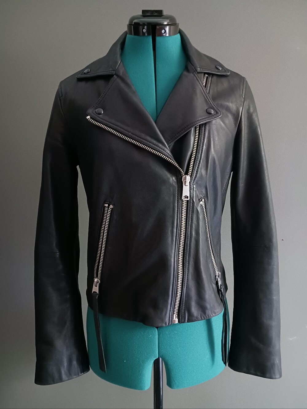 Alsaints Black Leather Asymmetrical Zip Motorcycle Jacket Size US 6